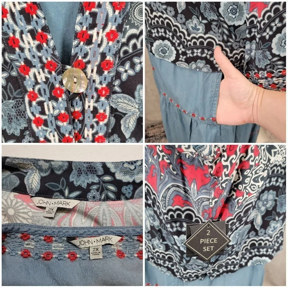 John Mark Sleeveless Tiered Dress & Printed Kimono Bolero Set Plus Size NEW